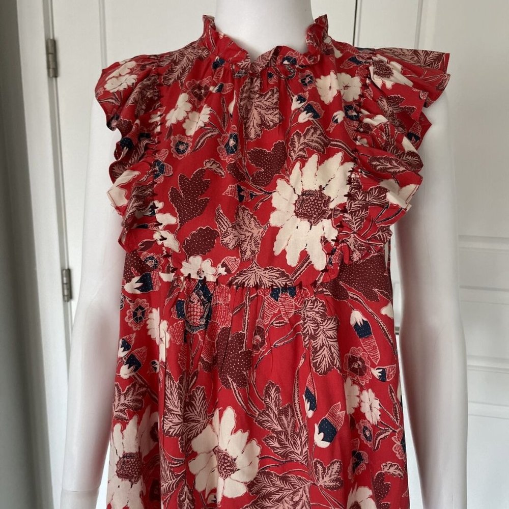 ULLA JOHNSON Red Floral Sleeveless Bight Neck Boho Blouse Shirt 0
